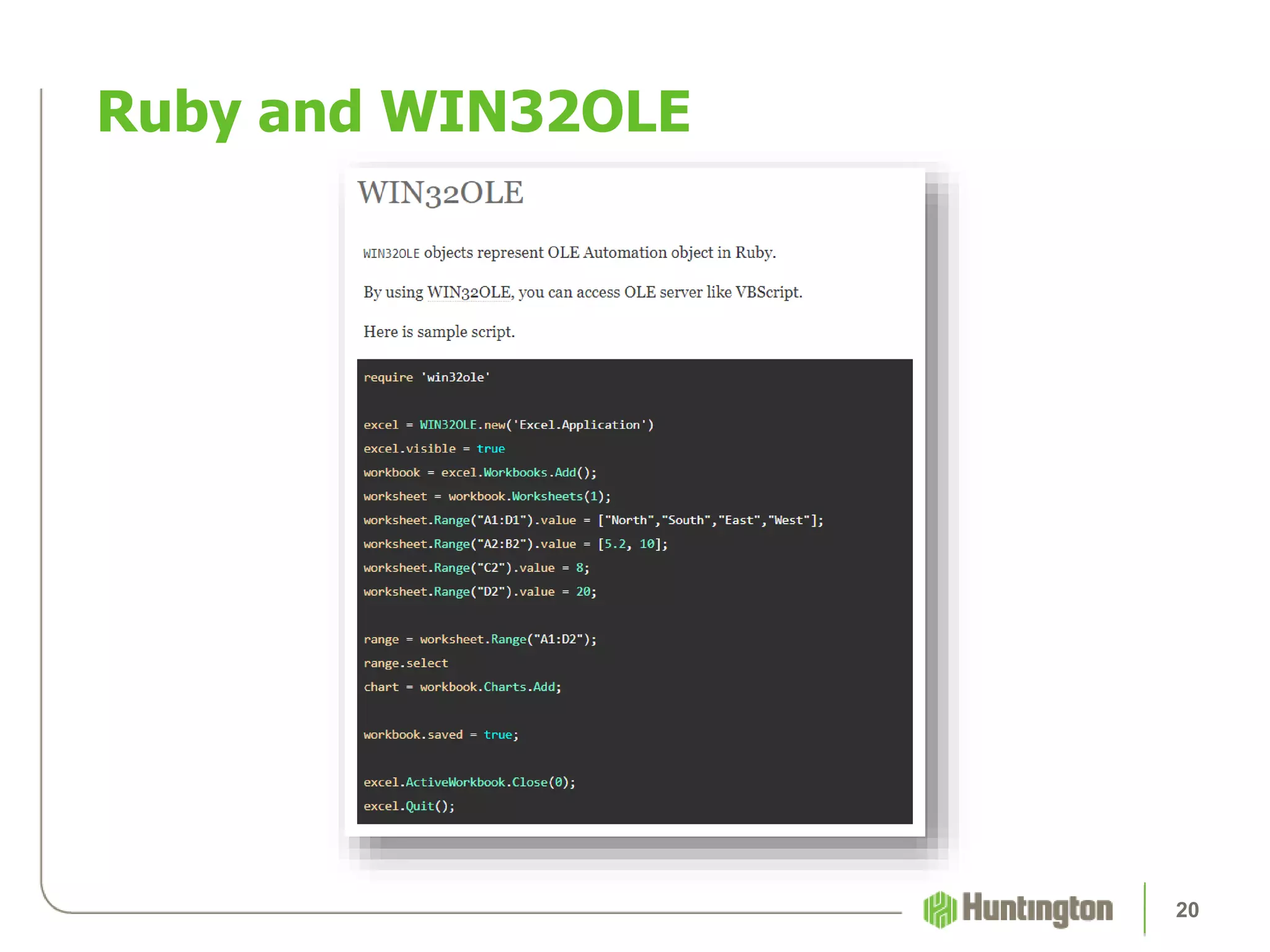 Ruby and WIN32OLE
20
 