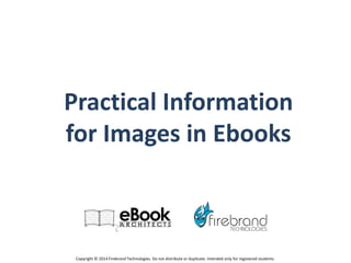 Practical Information
for Images in Ebooks
Copyright © 2014 Firebrand Technologies. Do not distribute or duplicate. Intended only for registered students.
 