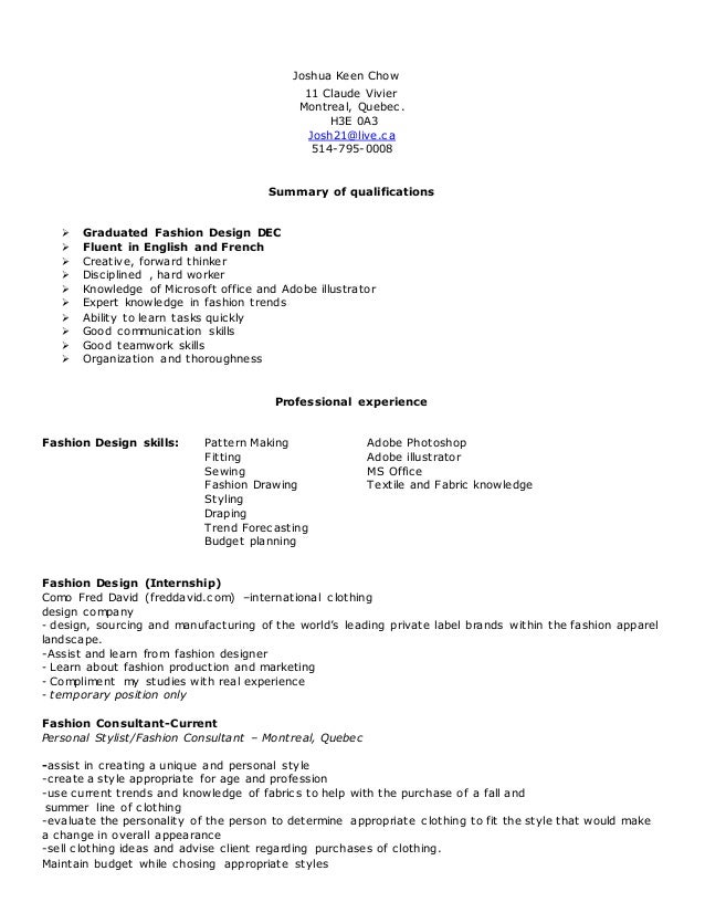 fashion consultant resumes