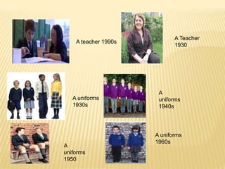A Teacher
    A teacher 1990s
                             1930




                       A
   A uniforms          uniforms
   1930s               1940s




                      A uniforms
                      1960s
A
uniforms
1950
 