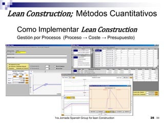28Lean Construction;  Métodos CuantitativosComo Implementar Lean ConstructionGestión por Procesos  (Proceso -> Coste -> Presupuesto)1ra Jornada Spanish Group for lean Construction/30