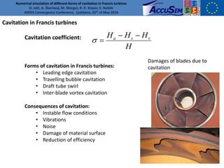 Numerical simulation of different forms of cavitation in Francis turbines
