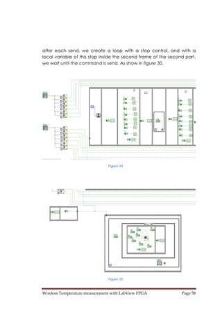 Wireless Temperature measurement with LabView FPGA  Page 58 
after each send, we create a loop with a stop control, and with a
local variable of this stop inside the second frame of the second part,
we wait until the command is send. As show in figure 30.
Figure 34
Figure 35
 