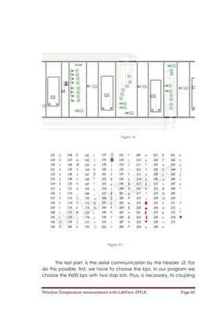Wireless Temperature measurement with LabView FPGA  Page 60 
Figure 36
Figure 37
The last part, is the serial communication by the header J2. For
do this possible, first, we have to choose the bps. In our program we
choose the 9600 bps with two stop bits. Thus, is necessary, to coupling
 