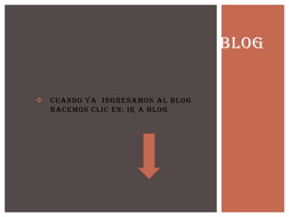  Cuando ya ingresamos al blog
hacemos clic en: IR A BLOG
BLOG
 