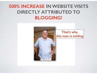 500% INCREASE IN WEBSITE VISITS
DIRECTLY ATTRIBUTED TO
BLOGGING!
That’s why
this man is smiling
 