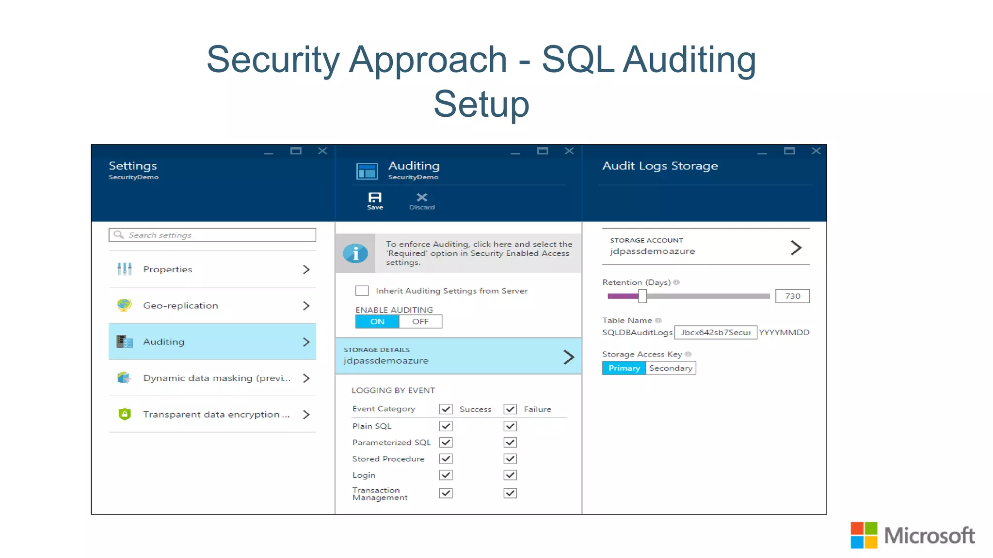 Security Approach - SQL Auditing Setup 