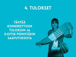 4. tulokset  
Tähtää
konkreettisiin
tuloksiin ja
iloitse pienistäkin
saavutuksista
 