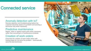 © JOULEHUB GmbH – info@joulehub.com
Connected service
Anomaly detection with IoT
Predictive maintenance
Creation of work o...