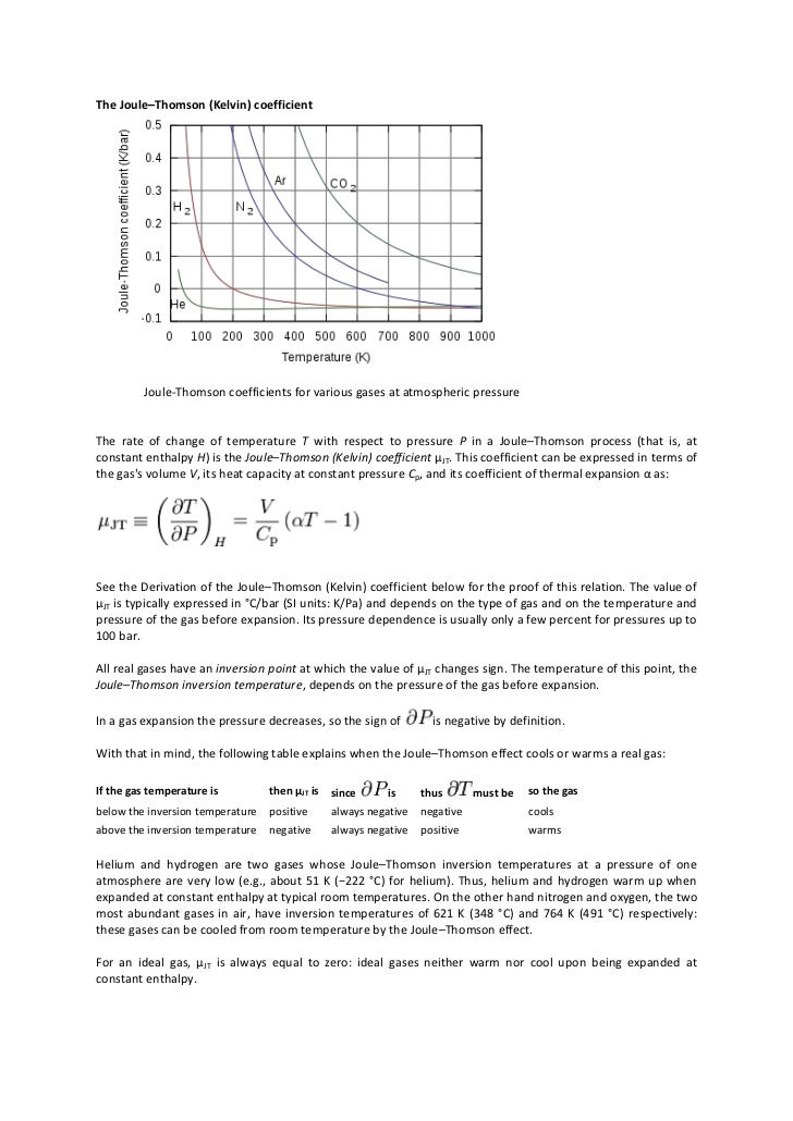 joule thompson effect coefficient of thermal expansion units