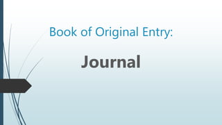 Book of Original Entry:
Journal
 