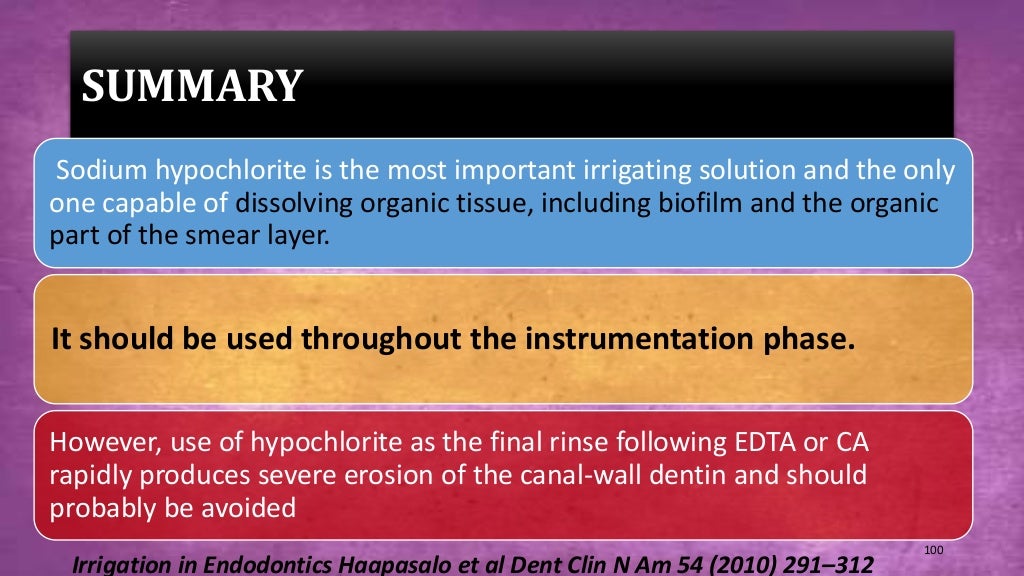 Sodium hypochlorite and its use as an endodonticvirrigantvAustralian