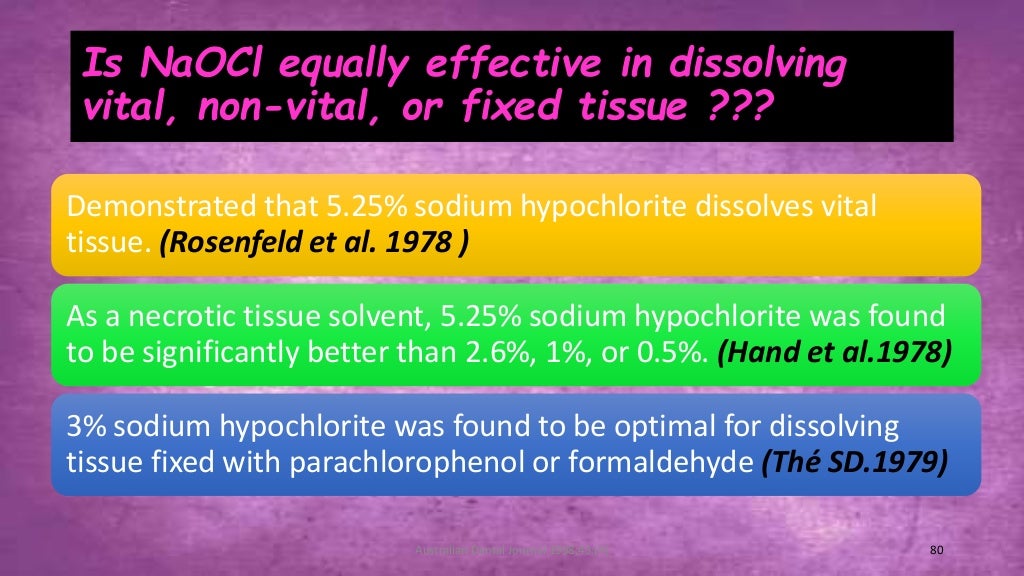 Sodium hypochlorite and its use as an endodontic irrigant Australian