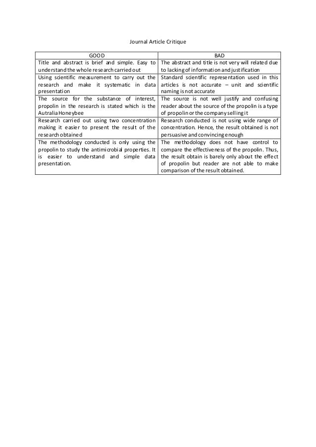 Journal article critique compare
