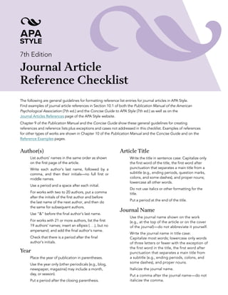 Journal article reference checklist 7th ed. | PDF