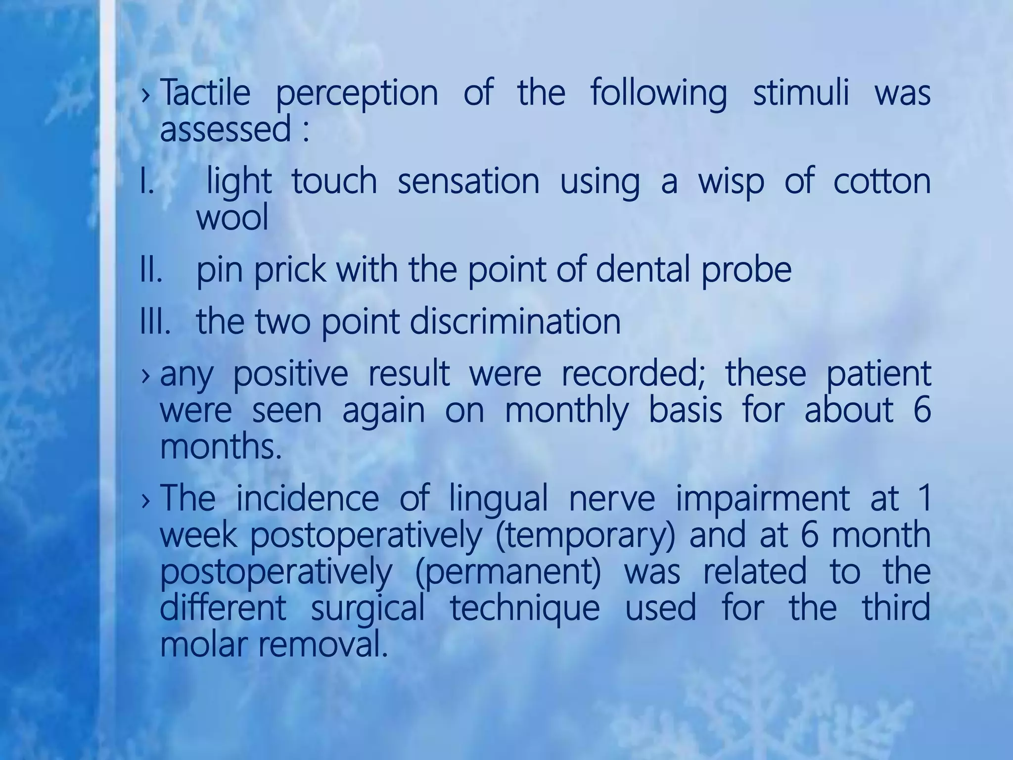 Assessment of lingual nerve injury using different surgical variables ...