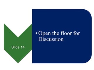 Slide 14
• Open the floor for
Discussion
 