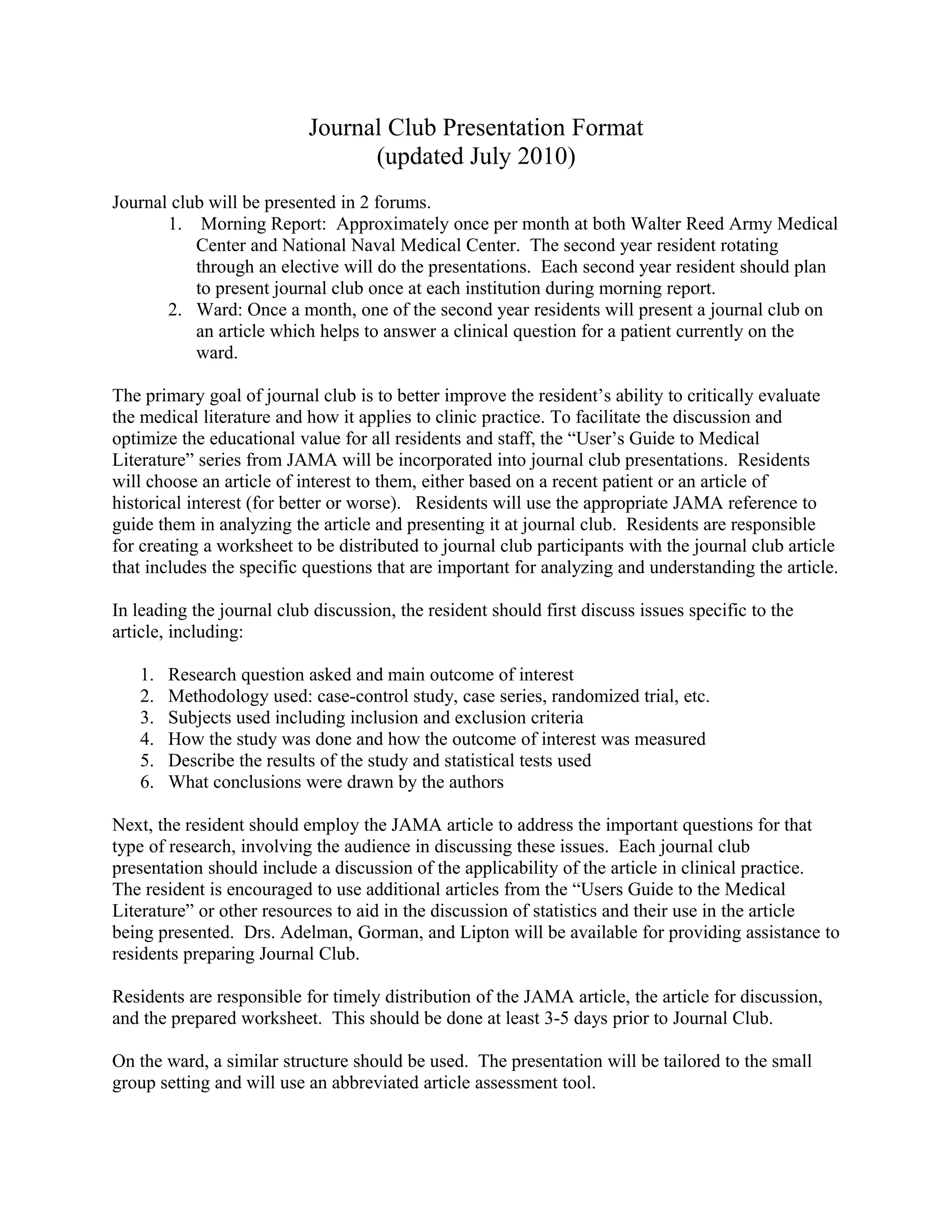 Journal Club Format DOC