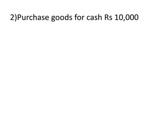 2)Purchase goods for cash Rs 10,000
 