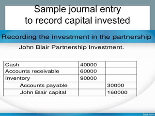 Journal entries for recording capital of partnerships | PPT