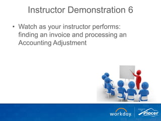 Instructor Demonstration 6
• Watch as your instructor performs:
finding an invoice and processing an
Accounting Adjustment
 