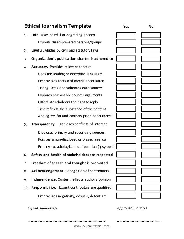 Journalism Ethics - Editors Checklist
