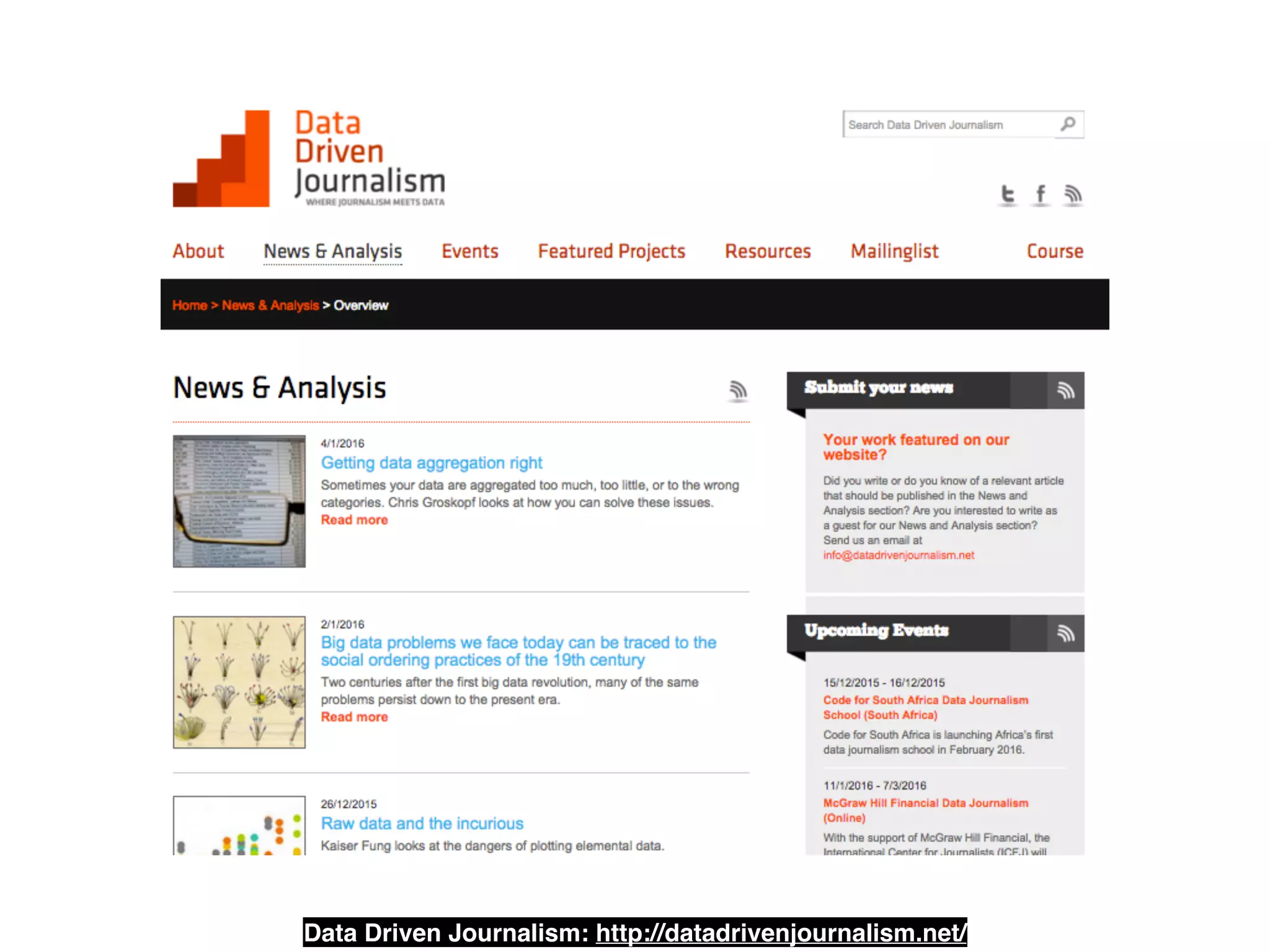 Data Driven Journalism: http://datadrivenjournalism.net/
 