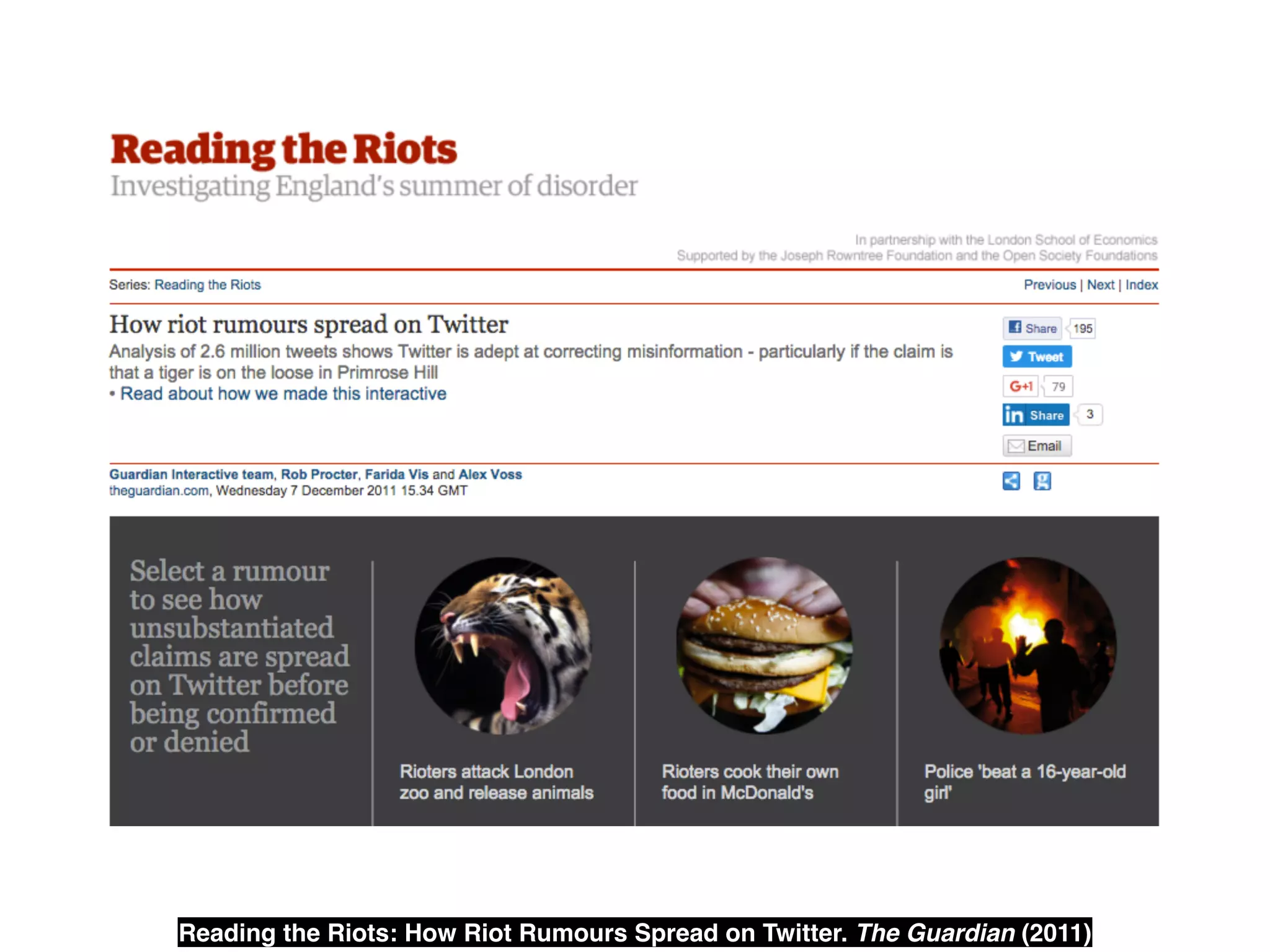 Reading the Riots: How Riot Rumours Spread on Twitter. The Guardian (2011)
 