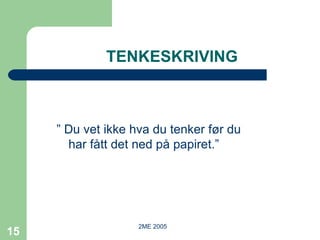 TENKESKRIVING ”  Du vet ikke hva du tenker før du har fått det ned på papiret.” 