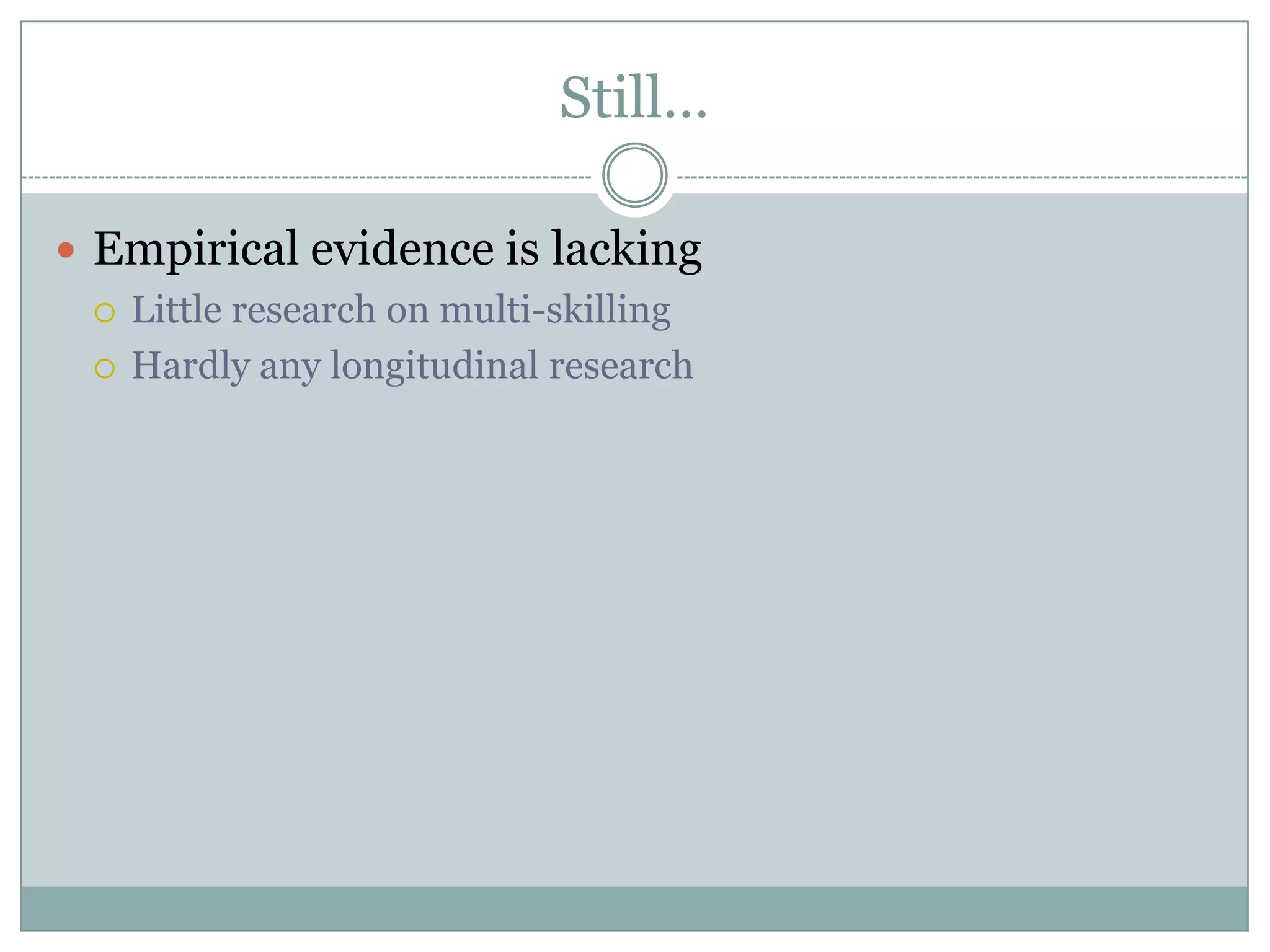 Still…Empirical evidence is lackingLittle research on multi-skillingHardly any longitudinal research