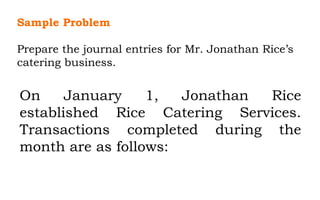 Journalizing sample problem Jonathan Rice Catering Services | PPTX