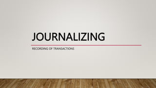 JOURNALIZING
RECORDING OF TRANSACTIONS
 