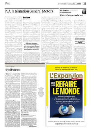 S
alaires: êtes-vousricheou
pauvre?Sivousn’avezpas
encoreessayélenouveloutil
proposéparl’Observatoiredesiné-
galitéssursonsiteInternet,allez-y.
C’estultrasimple:ilsuffitd’indi-
quervotresalairenetmensuelet,
enunclic,vousapprenezcombien
desalariésgagnentmoinsouplus
quevous.Votrefichedepaie
atteint2000eurosnetpar mois?
67%dessalariésgagnentmoins(le
salairemédiansesitueà
1650euros).4000euros?94%des
salariésgagnentmoins.Et sivous
passezlabarredes7500euros
vousfaitespartiedes1%desala-
riéslesmieuxpayésenFrance.
Parlergrossousestdesaison.
Certainespersonnalitésnepeu-
ventpluscacherleursalaire.Ainsi
RichardDescoings,directeurde
SciencesPo etses27000euros
brutmensuels«soit23000-
24000eurosnets»,dit-ildansLibé-
ration(apparemmentiln’estpasà
1000eurosprès).Maisparmicette
catégoriede1%deprivilégiés,cer-
tainsémargentàdessommestrès
supérieures.Onneparleplusalors
ensalairemensuelmaisannuel.
PrenezLouisGallois,lepatron
d’EADS.Luigagne2,6millionsd’eu-
rosparan.Soit216666eurospar
mois,soit7123euros…par jour.Je
n’airiencontreLouisGallois;
j’auraispuparlerdes4,3millions
deFranckRiboud(Danone).J’ai
choisiLouisGallois,parcequ’ila
eulafranchisederépondreun
matindejanviersurFranceInterà
unequestiontoutesimpled’un
auditeur.Guillaume,deVendée,
luiademandé,sansagressivité:
«Qu’est-cequ’unsalaireraisonna-
blepourunpatrondevotre
niveau?Jeconçoisqu’ilfailledesdif-
férences,maisquelleslimitesdon-
neràcela?»EtLouisGalloisd’ex-
pliquer:«Marémunérationestde
2,6millionsparan.Jetrouveque
c’estunsalaireabsolumentincom-
préhensibleparl’opinionpublique.
Jele disfranchement,onnepeut
pascomprendrequequelqu’un
gagneunetellesommequandon
voitlesdifficultés.Jepensequ’ilya
uneffortdesolidaritéà faire.Pour
monconfortpersonnel,jem’arran-
geendonnantunepartiedemon
salaireàdes actionssocialement
utiles,maisjediraiquec’estdusau-
vetageindividuel;jepensequ’il
fautqu’ilyaitunedisciplineetune
fiscalitéquiaideàcettediscipline.»
Avant,LouisGalloisdirigeaitla
SNCF.«Jegagnaisdixfoismoins.
J’arrivaisà vivrequandmême»,
précise-t-ilàGuillaume.Oui,effec-
tivement,avec260000eurospar
an,ondoitvivretrèsbien.Louis
Galloisneseplaintderienet
demandemêmeàêtredavantage
taxé:«Jenesuispascontreune
haussedelafiscalitépourlesplus
hautsrevenus.» MerciGuillaume
pourvotrequestion. p
O
n cherchera en vain quelques
lignes sur la vision politique de
MohammedVI, ce que pense le
palais du «printemps arabe» ou le bilan
que le roi tire des réformes qu’il a lui-
même initiées, telle la nouvelle Constitu-
tion approuvée par référendum, pour
parerà toutecontestation.Riendece côté-
là. Sur le commerce, le business, en revan-
che, enveux-tuen voilà.
Page après page, les auteurs décrivent
unsouverainalliédelaFrancedevenu«le
premier banquier, le premier assureur, le
premier agriculteur» de son pays, et un
homme d’affaires de premier plan dans
«l’agroalimentaire, l’immobilier, la gran-
de distribution, l’énergie, les télécoms»…
Un roi «Midas», écrivent-ils, classé au
7e
rang en 2009 des monarques les plus
riches par le magazine américain Forbes,
et dont la fortune aurait doublé en cinq
ans.Celuiquis’étaitvuattribuerl’étiquet-
tede«roidespauvres»lorsqu’ilsuccédaà
son père, HassanII, en 1999, n’a plus rien
à voir avec le roi des affaires dont il est
question ici.
Prédation économique
A travers les holdings royales, les prises
de participation dans des domaines aussi
variésquelesucre,lefoncier,lesterresagri-
coles, le BTP, l’électricité ou même la
culture, c’est une véritable mise en coupe
réglée de l’économie marocaine que
dénoncent les deux journalistes. Tout ou
presque, affirment-ils, remonte aux cais-
ses royales. Au point que le Maroc consti-
tue àleurs yeux«uncas unique».
«La plupart des dirigeants pillent leur
paysenconfisquantàleurpeuplelesriches-
ses. Au Maroc, c’est le peuple qui, chaque
jour que Dieu fait, enrichit le roi en ache-
tant les produits de ses entreprises», assu-
rent Catherine Graciet (coauteur de La
Régente de Carthage – La Découverte,
2009 –, qui dénonça l’emprise mafieuse
deLeilaTrabelsi,l’épousedel’ex-président
Ben Ali en Tunisie) et Eric Laurent (auteur
de nombreux ouvrages, dont LaMémoire
d’unroi–Plon,1993–,tirédesesentretiens
avec HassanII). Dernier «Eldorado» en
date: le développement des énergies
renouvelables,aveclacréationdeladerniè-
re-née des entreprises royales, Nareva,
déjà dotée d’importants contrats dans le
domaine éolien. Mais muette quant à ses
objectifs.
Deux hommes, proches de Moham-
medVI, sont particulièrement visés par
cebrûlot:MounirMajidi,secrétaireparti-
culier du roi et grand argentier du palais,
et Fouad Ali El Himma, ministre délégué
à l’intérieur de 1999 à 2007. Les deux
hommes, rivaux, sont toujours décrits à
la manœuvre pour imposer, souvent de
façon brutale, les vues du palais dans le
domaine des affaires comme dans celui
de la sécurité. Lorsdes manifestationsdu
Mouvement du 20février, qui réclame à
intervalles réguliers dans les rues de vil-
lesmarocainesplusdejusticesocialeetla
fin de la corruption, leurs noms seront
systématiquement dénoncés.
Atraverscesdeuxpersonnages,quiont
connu le roi dans sa jeunesse, l’un par le
truchement d’un cousin, l’autre en parta-
geant la même formation au Collège
royal, les intrigues de cour, les nomina-
tions et les disgrâces peuplent l’univers
royal et le docile Makhzen, selon cette
expressiontypiquequidésignelesinstitu-
tionsmarocaines.Malheuràceuxquiten-
tent de s’opposer! Ceux-là se voient écar-
tés sans ménagement, étranglés financiè-
rementetparfoiscondamnésàdelourdes
peinesdeprisoncommeentémoigneKha-
lid Oudghiri, ancien patron de la puissan-
tebanqueAttijariwafaBank,déchu,humi-
liéetpourfinircondamnéparcontumace
– il vit en France – à vingt ans de prison.
L’hommelivreicilespressions,témoigna-
ges à charge et accusations extorquées
dont il fut l’objet. Tous ses biens, au
Maroc, seront saisis.
Certes,leréquisitoiredecelivreestbrut,
les témoignagessouvent anonymes,et les
faits parfois approximatifs faute d’accès
direct aux sources. Mais l’ampleur de la
prédation économique ainsi décrite, dans
unpaysoù15%delapopulationvitau-des-
sous du seuil de pauvreté fixé à 2dollars
par jour,ne peut que choquer. p
Isabelle Mandraud
décryptages ANALYSES
AG13236
Prendre le temps de la réflexion
Tracer les perspectives pour agir
L’Expansion ☛ Nouvelle époque ☛ Nouvelle mission ☛ Nouvelle formule
CHEZ VOTRE MARCHAND DE JOURNAUX
C
ette fois-ci sera-t-elle la bonne? PSA Peu-
geot-Citroën, exsangue sur un marché
européendéprimé,va-t-ilconvolerenjus-
tes noces avec General Motors (GM), revigoré
par des ventes américaines et chinoises au plus
haut? Depuis dix ans, on a prêté au deuxième
constructeureuropéenl’intentiondeserappro-
cher des japonais Honda, puis Mitsubishi, de
l’italien Fiat et, plus récemment, de l’allemand
BMW,tousdesgroupesfamiliaux.
GM pourrait prendre 7 % de PSA à l’occasion
d’uneaugmentationdecapitalde1milliardd’eu-
ros. L’Autorité des marchés financiers a appelé,
mardi 28 février, PSA à communiquertrès rapi-
dement.PhilippeVarin,lepatrondePSA,etDan
Akerson, son alter ego de GM, devraient annon-
cerlanouvellelorsduSalonautomobiledeGenè-
ve,quiouvrele 6mars.
L’allianceavecGM,numérounmondialdéte-
nupouruntiersparl’Etataméricainaprèslaqua-
si-faillite de l’entreprise en 2008, est-elle crédi-
ble ? Même si elle comporte certains risques,
notamment sociaux, elle n’est pas saugrenue.
Dans une industrie où le coût de développe-
ment des automobiles a explosé, du fait des
réglementations environnementales toujours
plus strictes et de la durée de vie toujours plus
courte des modèles, il devient nécessaire de
mutualisersesdépensesetdelesamortirenven-
dantplusdemodèlessurunplusgrandnombre
demarchés.
Philippe Varin n’a cessé de le répéter depuis
son arrivée à la tête de PSA, en 2009: le groupe
doit trouver un allié pour mettre en place des
synergies industrielles importantes, améliorer
sesmargeset accélérersoninternationalisation
encoretropfaible.
Voilà pour la théorie. La mise en œuvre est
moins simple. Seuls quelques rares acteurs ont
réussi cet exercice. Au premier rang desquels
Volkswagen,qui,en2011,aproduitetvenduàtra-
vers la planète plus de huit millions de véhicu-
les,delavoituredeM.Tout-le-Mondeàla voitu-
re de luxe. Avec huit marques, le groupe alle-
mand se développe sur tous les continents et
dégage d’importantes économies d’échelle, qui
lui permettent d’afficher des bénéfices inédits
dans cette industrie: 15,4milliards d’euros,
quandlegroupePSAafficheungainde600mil-
lionsd’euroset unepertede92millionsd’euros
danssabrancheautomobile…
De même, PSA constate que l’alliance de
Renault avec Nissan lancéeen 1999 a bel et bien
servi son grand concurrent français: si Renault
affiche aujourd’hui un bénéfice de 2,1milliards
d’euros et une dette réduite à quelque 300mil-
lions (contre dix fois plus pour PSA), il le doit
beaucoup à son partenaire japonais. «Nous
mutualisonsentreRenaultetNissanledéveloppe-
mentdeplates-formes,depièces,dumoteur,etc.,
rappelaitrécemmentCarlosGhosn,lepatronde
Renault et Nissan. Cela a permis à Renault de
réduire ses investissements, tout en produisant
plus de véhicules.» Et grâce à l’élargissement de
l’alliancefranco-japonaiseàl’allemandDaimler-
Benz,lefrançaisvabientôtproduiredesberlines
surunebasedéveloppéeparles troisacteurs…
Pour construire ce partenariat, Renault, Nis-
san et Daimler ont mis en place des participa-
tionscroisées.Cettesolution,lafamillePeugeot,
qui détient 30,9% du capital de PSA (et 48% des
droitsdevote),yatoujoursétédéfavorable.PSA
aassistéenspectateurauxdeuxdernièresgran-
des vagues de consolidation du secteur, quand
Daimler rachetait Chrysler, BMW s’offrait Rolls
RoyceouRenaultreprenaitDaciaetNissan.
La crise de 2008 a déclenché une nouvelle
vaguedeconcentrations.Renaultestentrédans
le capital d’Avtovaz, tandis que Fiat décidait de
reprendreChrysler,délaisséparDaimler.Décidé
cette fois à bouger, PSA, un peu plus mal en
point, voyait un rapprochementavec le groupe
Mitsubishiluiéchapper.
Jusque-là,lefrançaispréféraitlespartenariats
ciblés avec d’autres constructeurs, de Fiat dans
l’utilitaire,àForddanslemoteurdiesel,ouBMW
dans le moteur hybride. Aujourd’hui, Philippe
Varin recherche son allié stratégique. Mais rien
neditqueGMseraitlemeilleurparti.D’unepart,
le groupe américain fait deux fois la taille de
PSA.D’autrepart,lesgroupesaméricains,quece
soientGMouFord,n’ontguèreréussileursparte-
nariats avec les européens: le rachat de Volvo
parFordaété undésastre; celuideSaabpar GM
setermineparuneliquidationjudiciaire;quant
à la coopération entre GM et Fiat, elle a été un
fiasco. Enfin, PSA et Opel, la filiale de GM, sont
présentssurles mêmessegmentsdemarchéen
Europe. Ils pourraient certes partager leurs
coûts de développement ou d’achat, mais ces
synergies industrielles pourraient aggraver
leursproblèmesdesurcapacitéetconduireàdes
fermeturesd’usinesenAllemagneetenFrance–
uncauchemarsocialen perspective.
«Aujourd’hui, explique un bon connaisseur
du secteur, GM a besoin d’un allié pour réduire
les coûts de développement de sa filiale Opel, et
accéder à des technologies de motorisation plus
performantes pour le marché américain, tandis
quePSA doitréduiresescoûtsde développement
et se projeter sur de nouveaux marchés… Mais le
rapprochement avec GM n’est pas la seule solu-
tion, un rapprochement avec Fiat serait aussi
unepossibilité.»Unechose semblesûre: PSAne
restera pas seule. Ferdinand Piëch, alors patron
deVolkswagen,estimaitàlafindesannées1990
que«le mouvementdeconcentrationestinéluc-
table. A terme, il ne restera plus que cinq ou six
constructeursdanslemonde».PSAsera-t-ildans
lesbrasdeGMoud’unautre?Réponsedansquel-
quesjours. p
phjacque@lemonde.fr
Analyse
Philippe Jacqué
Service Economie
Livredujour
«Qu’est-cequ’un
salaireraisonnable
pourunpatron?»
Guillaume
auditeur de France InterIldevientnécessaire
demutualisersesdépenses
etdelesamortirenvendant
plusdemodèlessurunplus
grandnombredemarchés
Vie moderne | chronique
par Sandrine Blanchard
Hiérarchiedessalaires
¶
Mohammed VI
a été classé
en 2009
au 7e
rang
des monarques
les plus riches
par le magazine
américain
«Forbes»
PSA,latentationGeneralMotors
Le Roi prédateur
Catherine Graciet et Eric Laurent
Le Seuil, 216 p., 17,80 euros
Royalbusiness
210123
Jeudi 1er
mars 2012
 