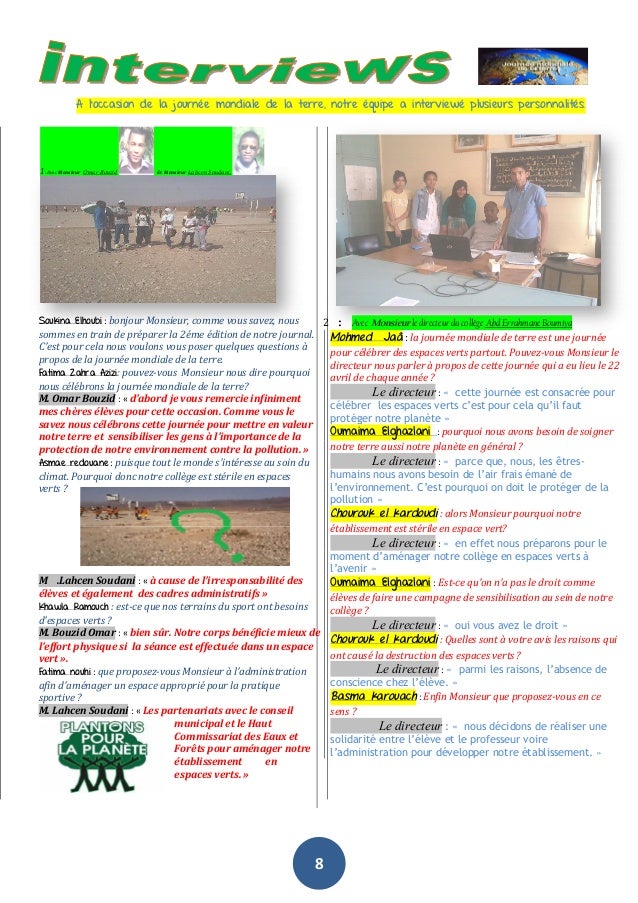 la 2éme édition de notre journal scolaire. ' collège d'akka'. d'après…