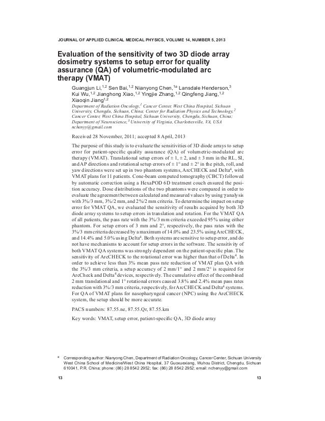 Journal of applied clinical medical physics Vol 14, No 5 (2013)