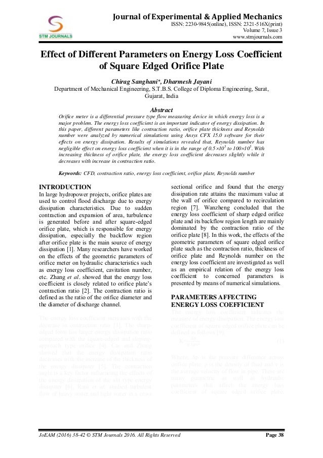 Journal of Experimental & Applied Mechanics vol 7 issue 3