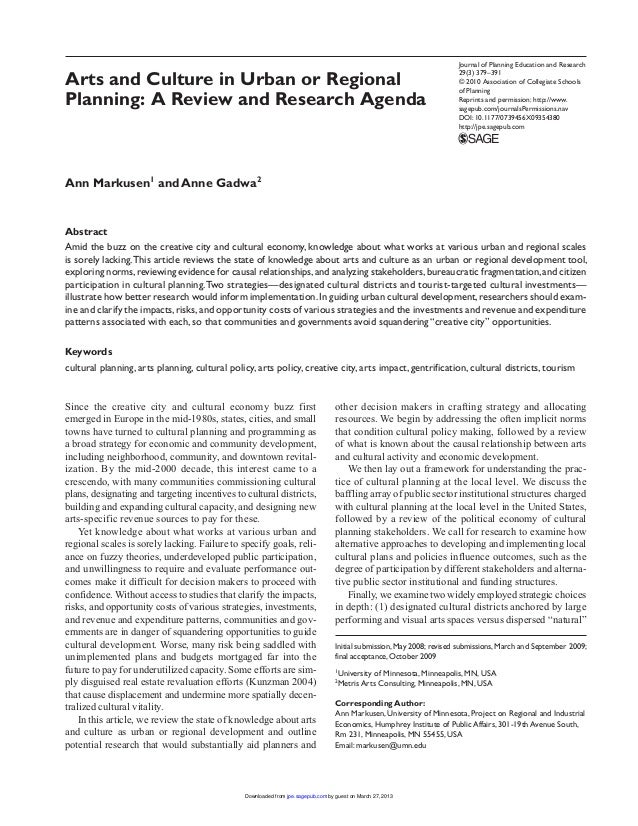 Arts and Culture in Urban or Regional Planning A Review