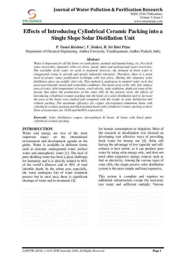 Journal of Water Pollution & Purification Research vol 3 issue 3