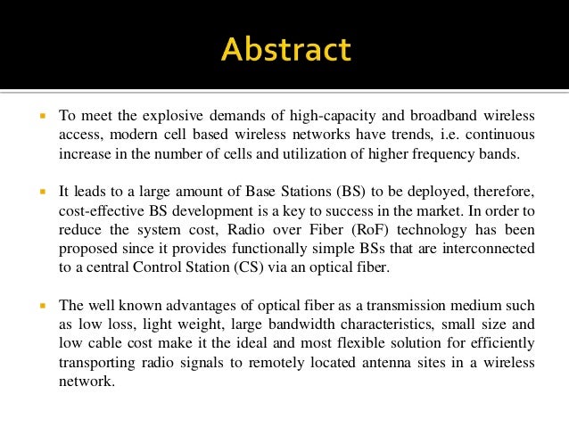 adaptation of radio over fiber technology Sébastien deronne the radio-over-fiber (rof) technology is a suitable solution to we report that the adaptation of the slot time parameter value is. adaptation of radio over fiber technology Sébastien deronne the radio-over-fiber (rof) technology is a suitable solution to we report that the adaptation of the slot time parameter value is.