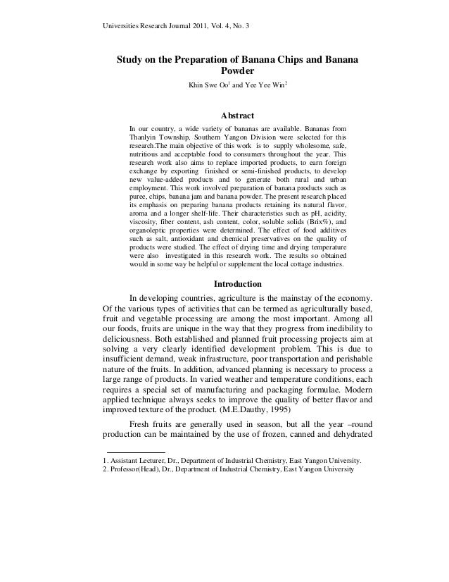 Journal preparation of banana chips and banana powder