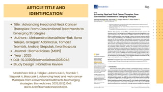 Summary of Advancing Head and Neck Cancer Therapies: From Conventional ...
