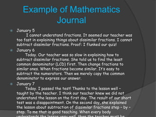 Descriptive Journal Maths Example Journal As Assessment tool | PPTX