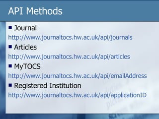 JournalTOCs - Introduction and Feedback Slide 3
