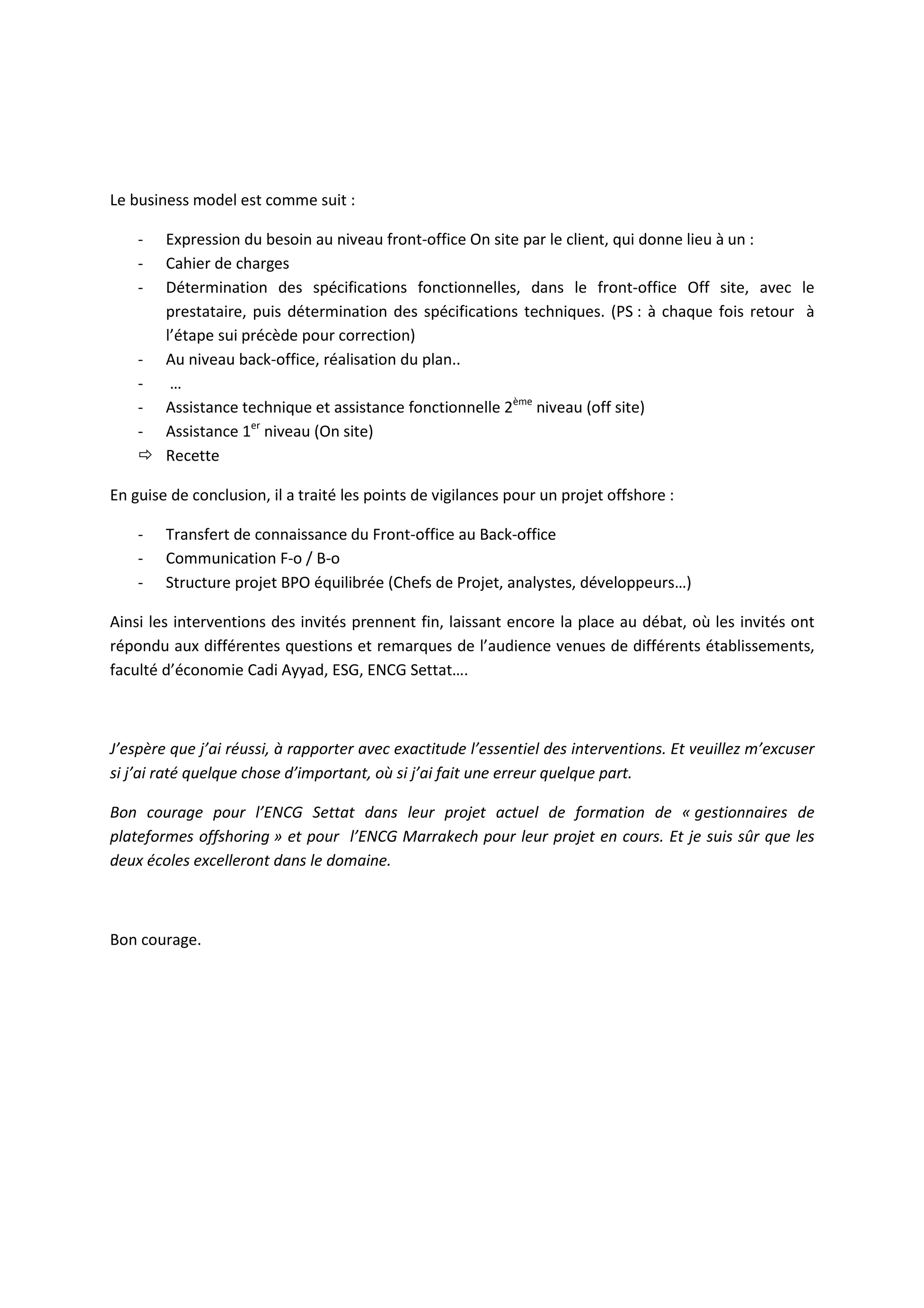 Journée Offshoring Maroc à l'ENCG Marrakech