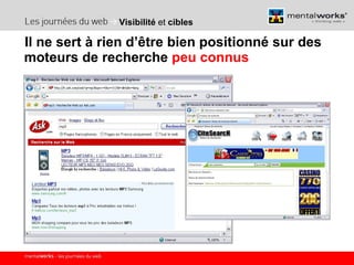 Visibilité  et  cibles Il ne sert à rien d’être bien positionné sur des moteurs de recherche  peu connus 