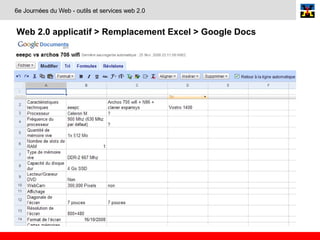Web 2.0 applicatif > Remplacement Excel > Google Docs   6e Journées du Web - outils et services web 2.0 