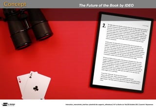 Concept                      The Future of the Book by IDEO




          Interac(on_interac(vité_interface: plas(cité des supports_u(lisateurs/ IUT La Roche sur Yon/20 Octobre 2011 /Laurent  Neyssensas
 