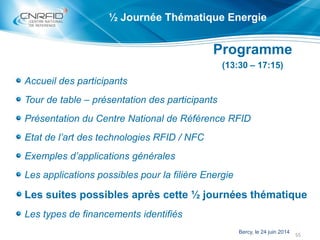 ½ Journée Thématique Energie
Accueil des participants
Tour de table – présentation des participants
Présentation du Centre...