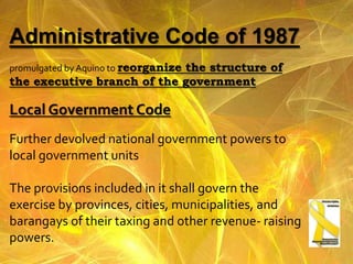 Political developmentsProclamation No. 1calling all appointive public officials to submit their courtesy resignations>> Feb. 25, Cory, in her inaugural address, issues her first edict