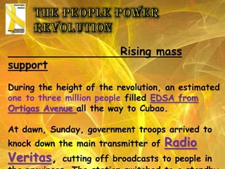 Ascension to powerSnap Elections                                                                                                                                          1985Nov. 3: President Marcos announces that he is ready to call a "snap election," while being interviewed in the "David Brinkley Show.“Dec. 2:. Marcos signs Cabinet Bill No. 7, formally setting the Snap elections to Feb. 7, 1986
